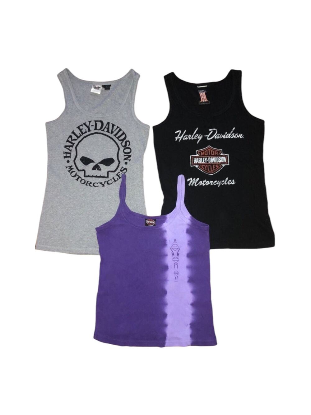 Harley Davidson T-shirt bundle of 3 tank tops black gray & purple  large